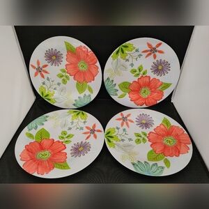 SHABBY CHIC Wild Flowers MELAMINE 11” Dinner Plates Set of 4
